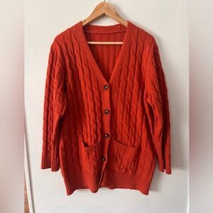 Women's Cable Knit Cardigan Sweater - Orange